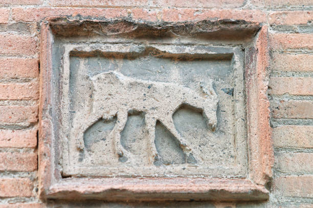 istock Goat sculpture as plate on wall in ancient city Pompeii 898153132