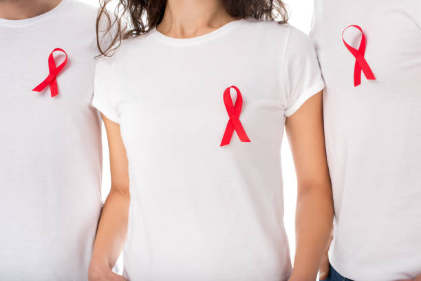 istock people in blank t-shirts with aids ribbons 898159922