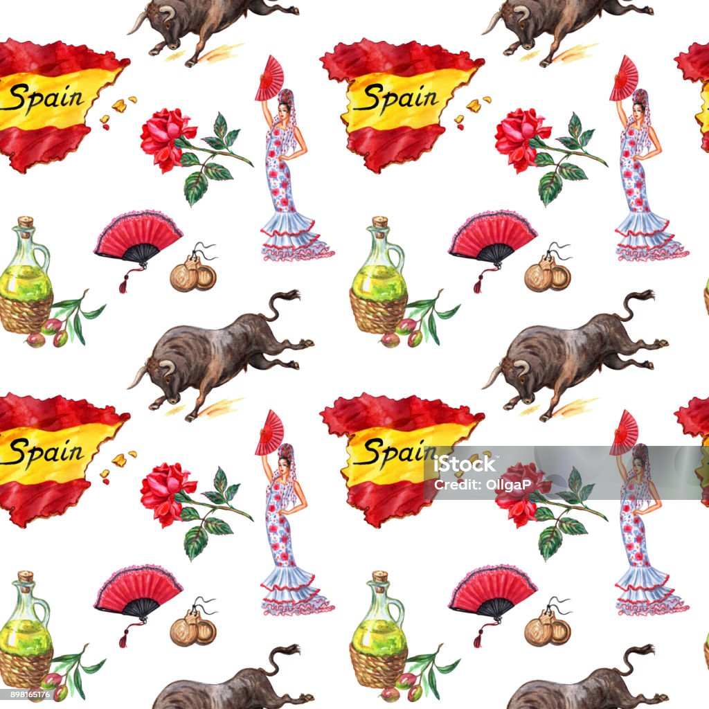 Easy Spain Pattern Pattern With A Map Of Spain With Its Symbols Stock Illustration ...