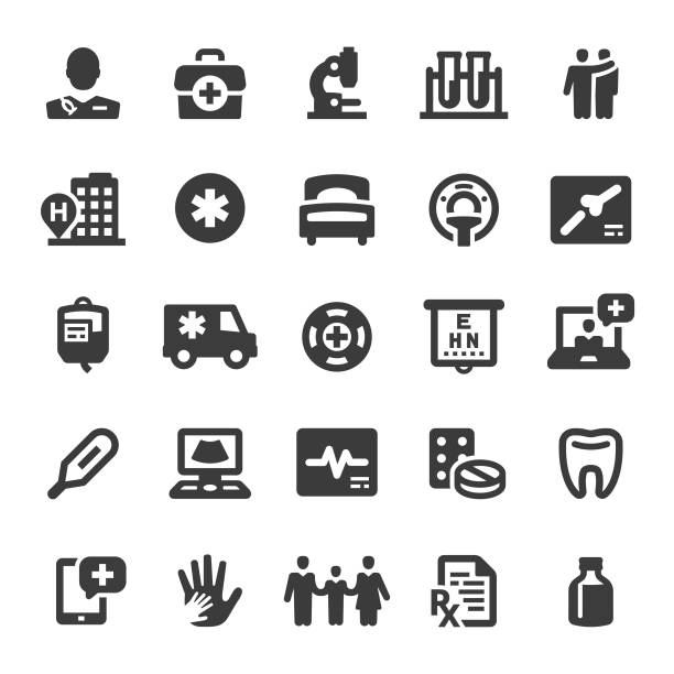 Medical Icons Healthcare and medicine, hospital, medicine, icon, doctor, ambulance, icon set, medical equipment diagnostic equipment stock illustrations