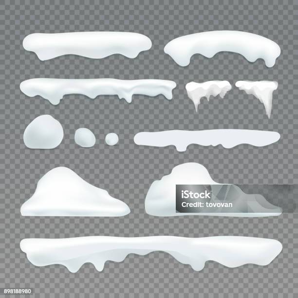 Vector Icicles And Snowcap Elements On Transparent Background Snow Effects Vector Collection Stock Illustration - Download Image Now