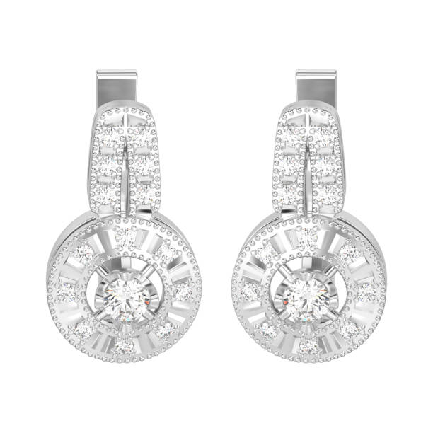 istock 3D illustration isolated white gold or silver decorative diamond earrings with hinged lock 898192122