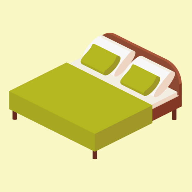 ilustraciones, imágenes clip art, dibujos animados e iconos de stock de ilustración de vector isométrica de familia cama doble de madera con almohadones - queen size bed