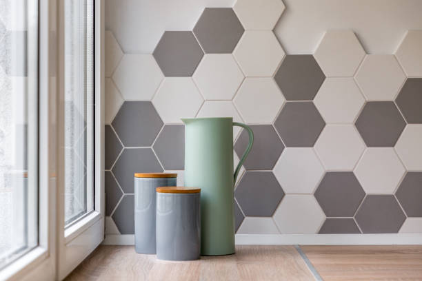 керамические контейнеры на кухне - porcelain tiles стоковые фото и изображения