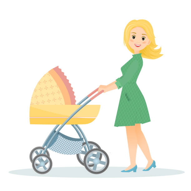 Mother with stroller. Mom with stroller.Isolated on white background. Cartoon style. Vector illustration pushkin st petersburg stock illustrations