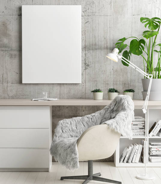 istock Mock up poster in hipster's office, concept interior design 898211166