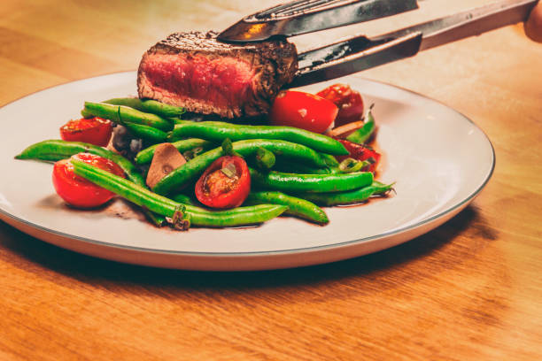 Steak served