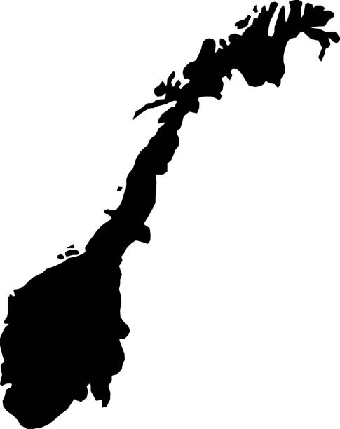 벡터 일러스트 레이 션의 흰색 바탕에 노르웨이의 검은 실루엣 국가 국경 지도 - map of norway stock illustrations