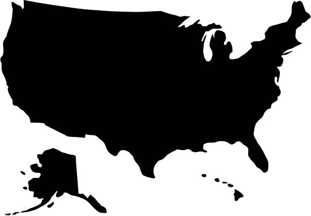 ilustraciones, imágenes clip art, dibujos animados e iconos de stock de mapa de fronteras país silueta negra de estados unidos de américa sobre fondo blanco, ilustración vectorial - arizona map outline silhouette