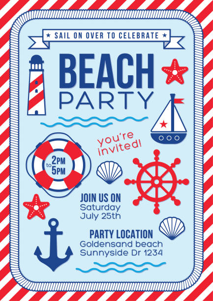 żeglarskie przyjęcie plażowe marynarz marynarz urodziny zaproszenie na obchody - anchor nautical vessel sea sailboat stock illustrations