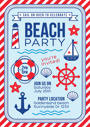 Nautical beach party navy sailor birthday celebration invitation