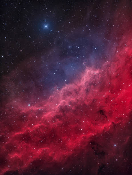 The California Nebula in the Constellation of Perseus with the bright Star Menkib An astronomical long time exposure, taken at the Baerenstein Observatory in Baerenstein, Germany. The California Nebula (NGC 1499) is an emission nebula located in the constellation Perseus. It is so named because it appears to resemble the outline of the US State of California. observatory photos stock pictures, royalty-free photos & images