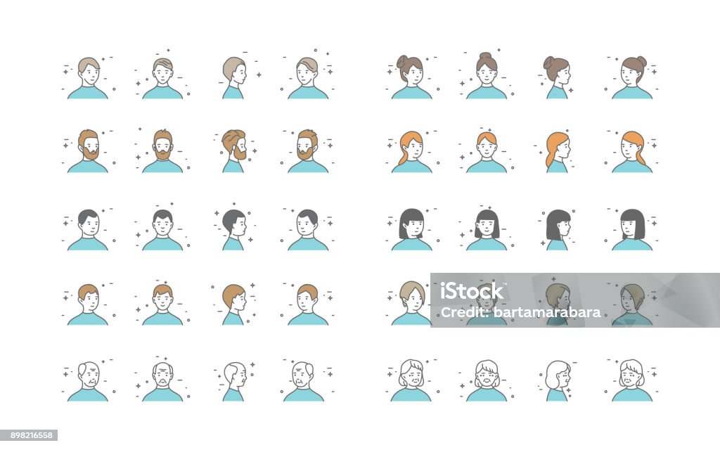 People Avatars Collection Vector. Default Characters Avatar. Cartoon Line Art Illustration People Avatars Collection Vector. Default Characters Avatar. Line Art Isolated Illustration Human Face stock vector