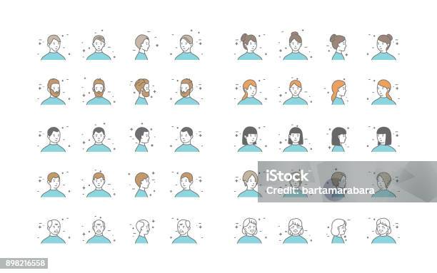 People Avatars Collection Vector Default Characters Avatar Cartoon Line Art Illustration Stock Illustration - Download Image Now