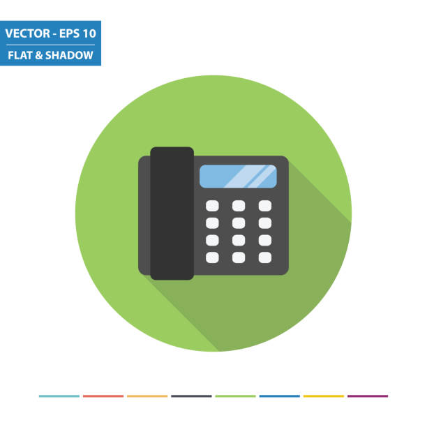 Office phone flat icon Office phone flat icon with long shadow. EPS10 Vector Illustration. landline phone stock illustrations