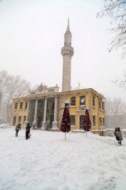 Istanbul, Turkey - January 7, 2017: Heavy snow covers all Istanbul on January 7. View from Tesvikiye Mosque in Sisli, Istanbul.