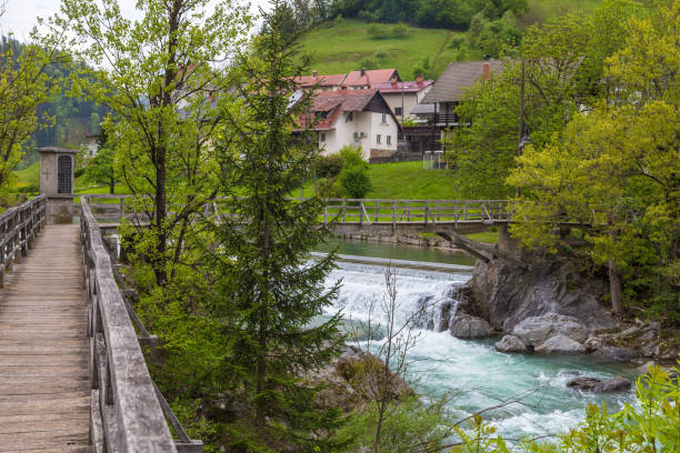 istock The Devil's Bridge, wooden footbridge in Skofja Loka 898225580