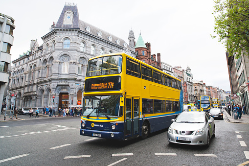 City bus on the street in downtown Dublin the capital of Ireland.