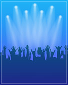 Dance party poster template. Concert, dj party or festival flyer design template with people crowd on background. Vector