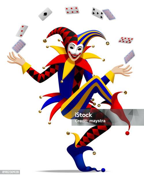 Joker With Playing Cards Stock Illustration - Download Image Now - Jester, Joker Card, Clown