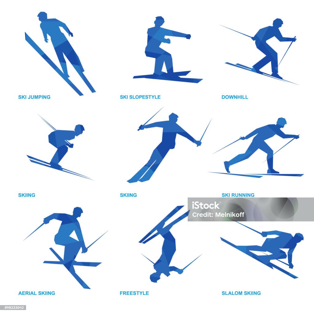 Conjunto de ícones de esportes de inverno 3 - Vetor de Esqui - Esqui e snowboard royalty-free