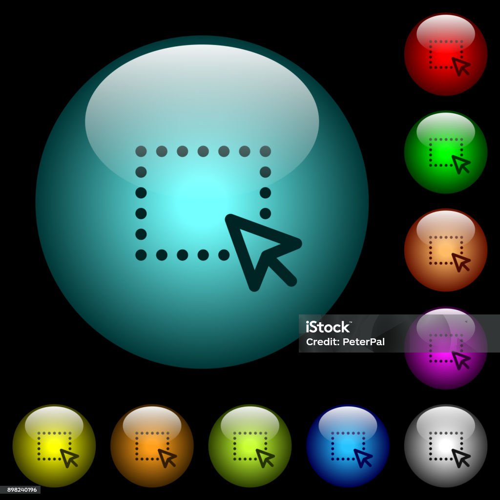 Drag And Drop Operation Icons In Color Illuminated Glass Buttons Stock