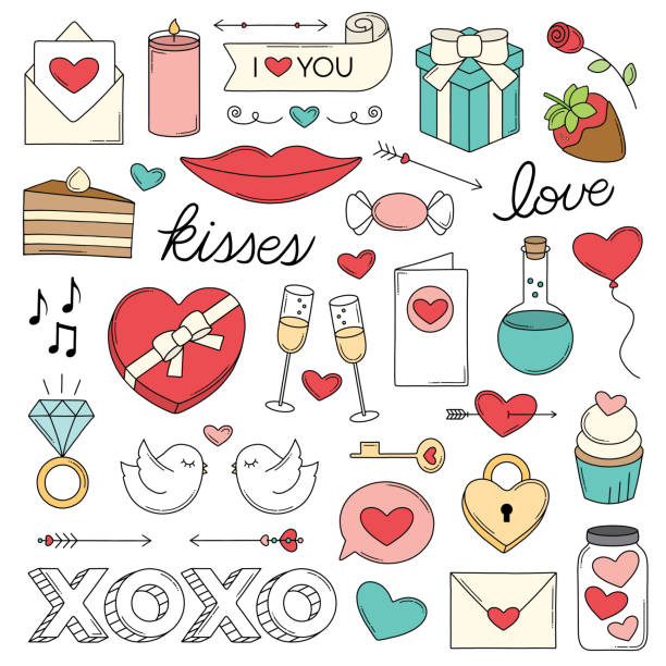 ilustrações de stock, clip art, desenhos animados e ícones de love doodles - balão enfeite