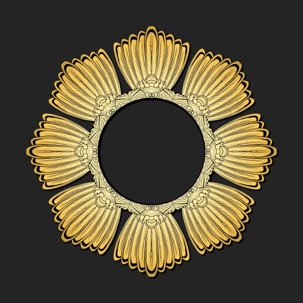 istock Gold round feather mandala from bird tails and paws on black background vector image 898244934