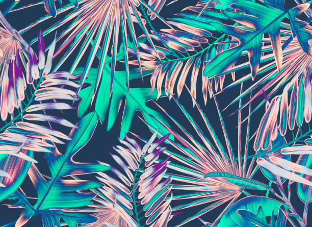 тропические пальмовые листья. бесшовный стильный модный цветочный узор, в гавайском стиле. - seamless bamboo backgrounds textured stock illustrations