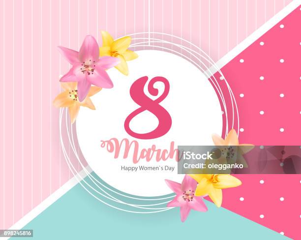 Vetores de Cartão De Dia 8 De Março Floral Saudação Cartaz Internacional Da Mulher Feliz S Ilustração Vetorial e mais imagens de Dia Internacional da Mulher