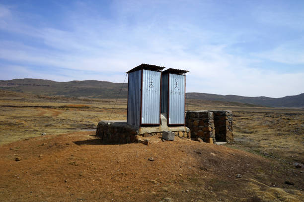 An isolated toilet in Sani Pass border in Lesotho, Africa. stock photo