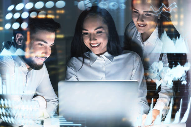 istock Three business partners in office, infographics 898247792