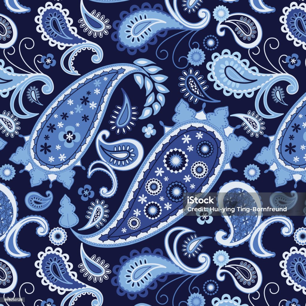Seamlessfloralpaisleypatternnavybluebackground Stock Illustration