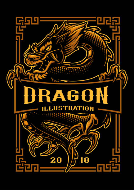 Dragon t-shirt design Asian dragon vector illustration. Shirt graphics. All elements, text colors are on the separate layer and editable. dragon tattoos stock illustrations