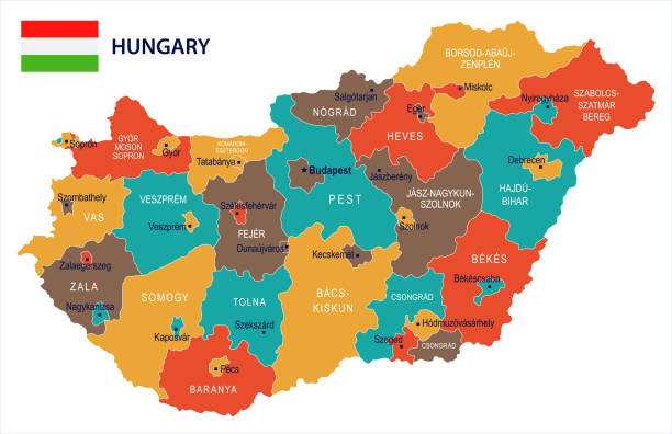 ungarn - karte und flagge detaillierte vektor-illustration - hungary budapest map cartography stock-grafiken, -clipart, -cartoons und -symbole