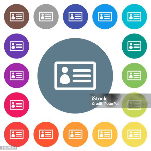 Id Card Flat White Icons On Round Color Backgrounds Stock Illustration - Download Image Now
