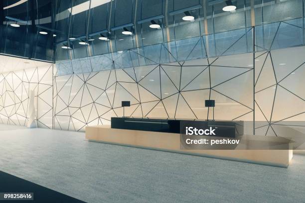 Creative Office Interior With Reception Stock Photo - Download Image Now - Hotel Reception, Lobby, Office