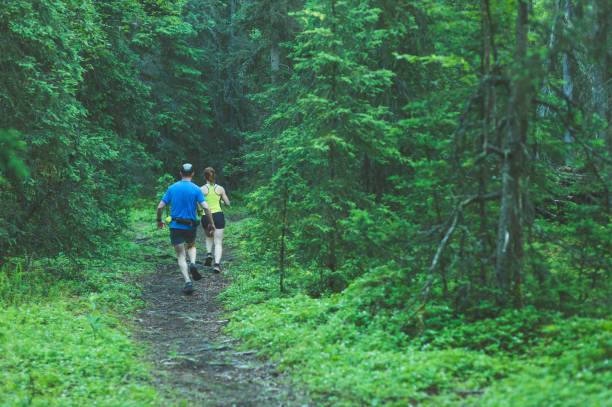 istock Older Couple Trail Running in Forest 898259788