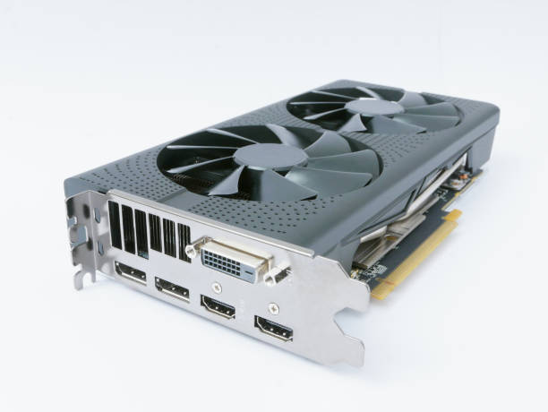 Powerful modern high end computer graphics card isolated on white background stock photo