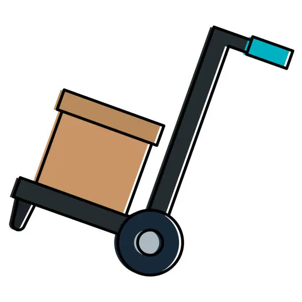 Vector illustration of carton box in handle cart