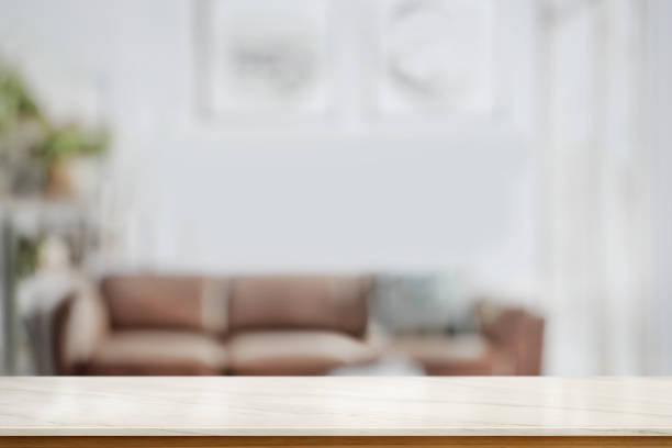 istock Top marble table in living room. for product display montage. 898276314