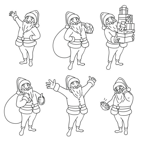 ilustrações, clipart, desenhos animados e ícones de conjunto de caracteres de papai noel linear - fat cell