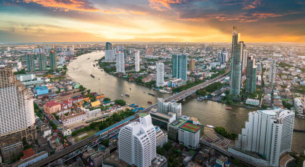 istock Panoramic view Cityscape business district from aerial view high building at dusk (Bangkok, Thailand) 898279310