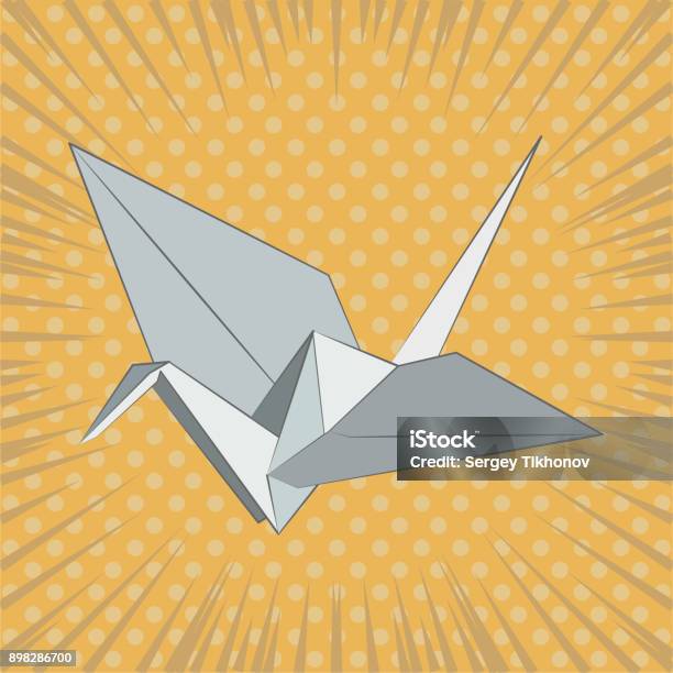 Origami Crane Vector Illustration On Retro Background Stock Illustration - Download Image Now