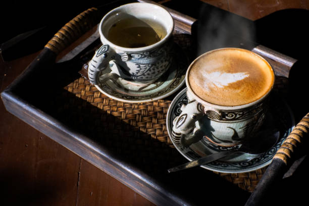 istock vintage cup of coffee and hot tea on the table 898286928