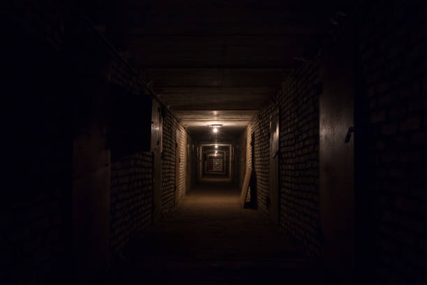 istock Long corridor in a basement with metal doors 898287572