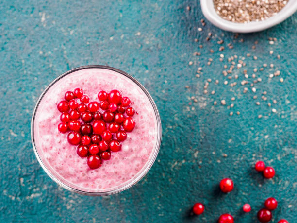 istock Valentine's Day Chia pudding with red berries heart 898292196