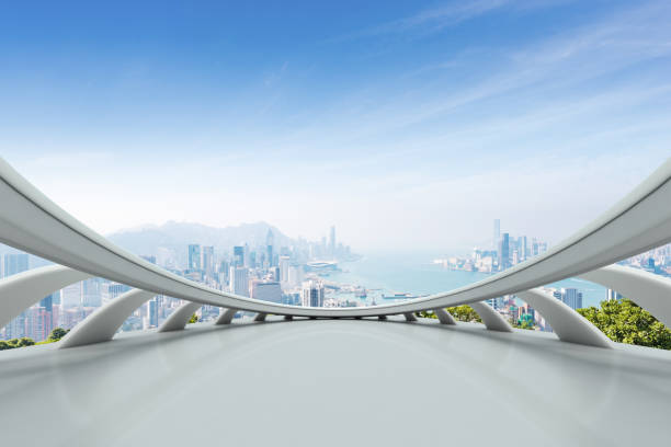 istock empty marble floor with cityscape of modern city 898292570