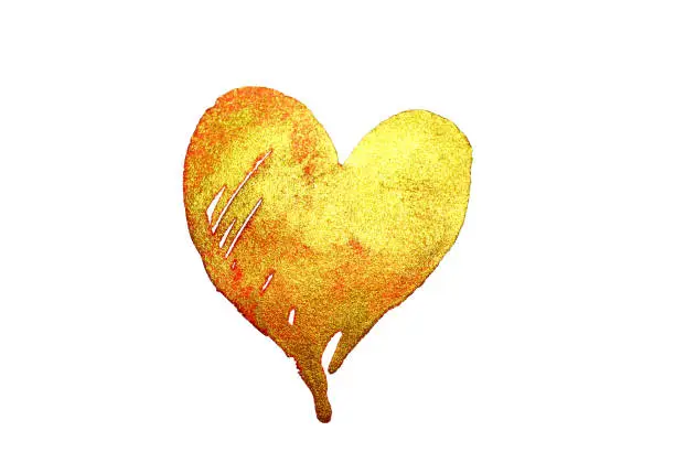 Photo of Watercolor golden heart on white background