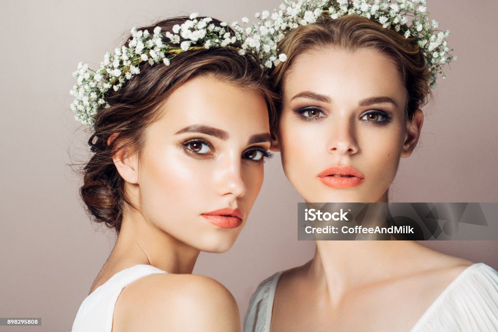 Two beautiful girls Bride Stock Photo